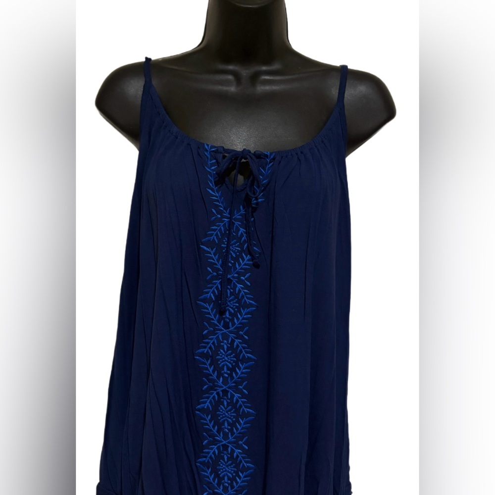 Navy Blue  with Blue Embroidery Designs Tank Top❤️